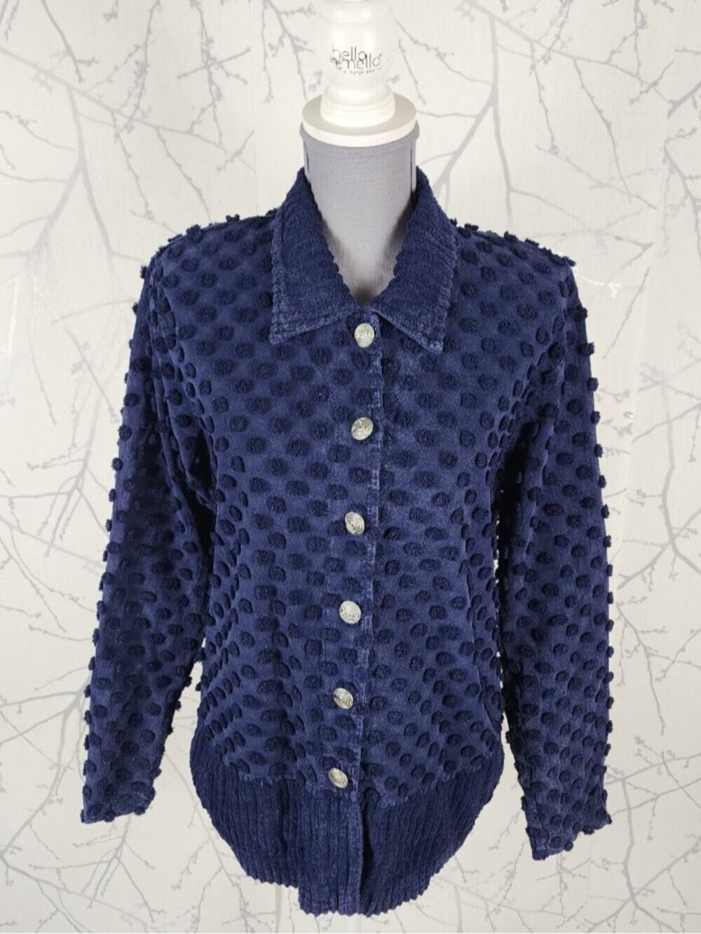 Focus USA Vtg Navy Textured Polkadot Button Front Shirt